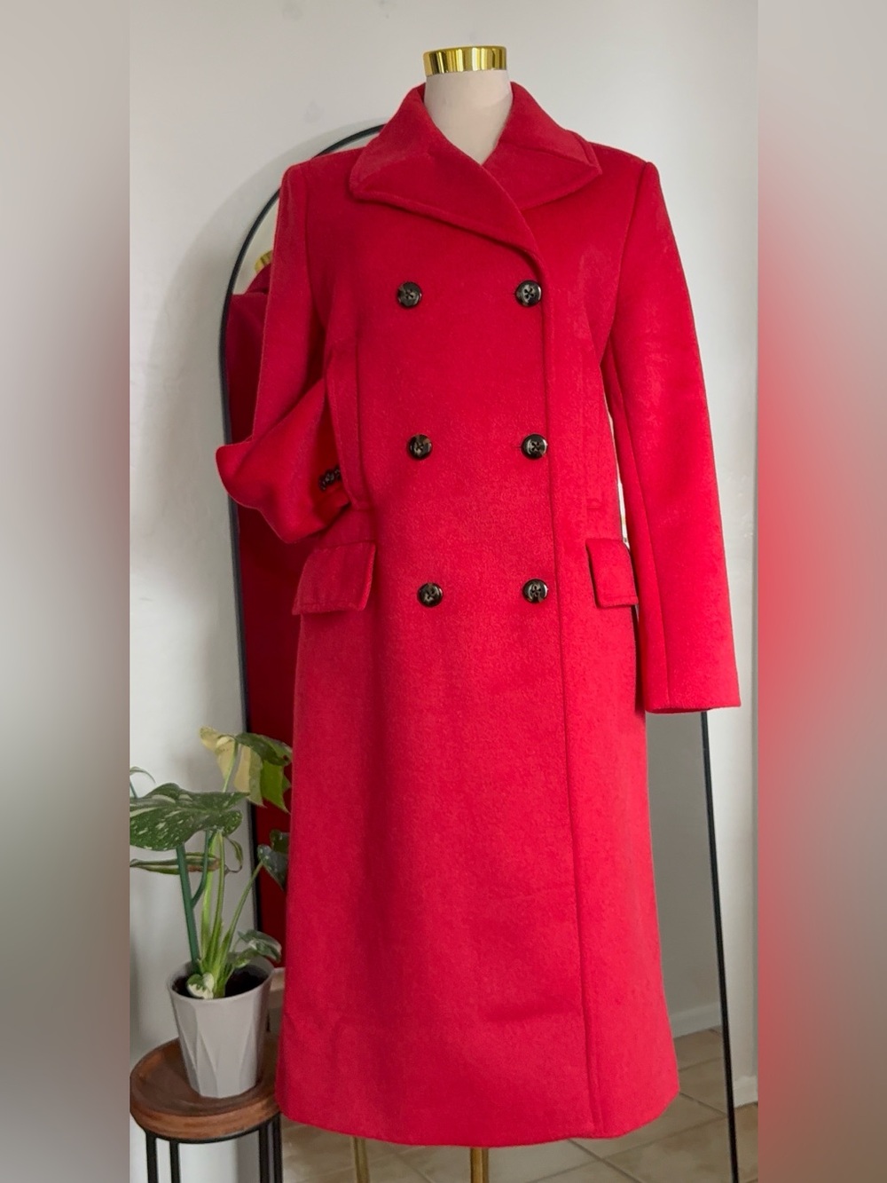 Ann Taylor Red Wool Blend Long Double Breasted Coat Size L NWOT